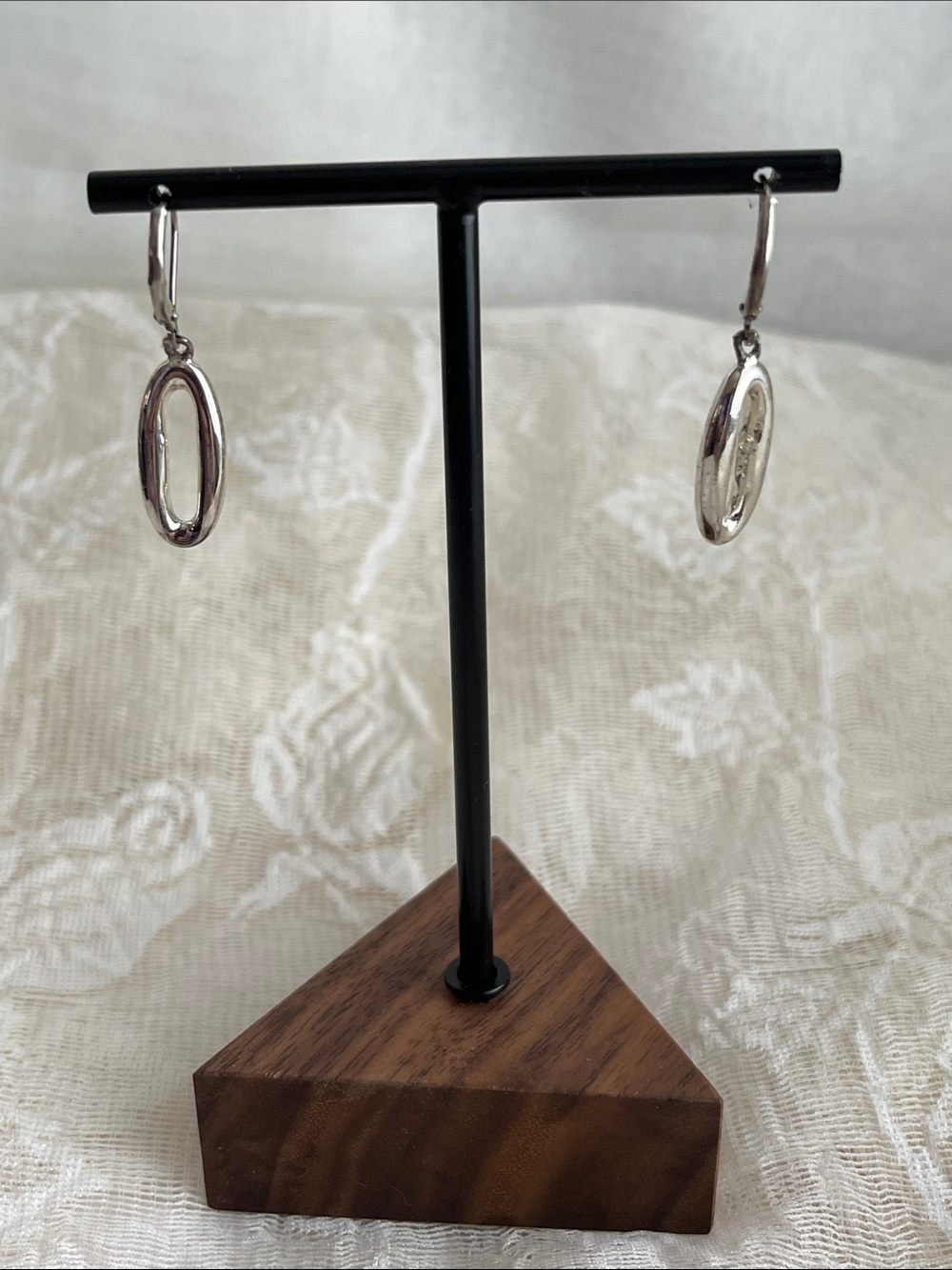 Anne Klein Polished Silver Oval Drop Earrings
